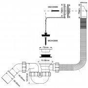Слив-перелив L=368 х 34 мм, нерж. реш., пробкой и цеп., выход 40/50 мм