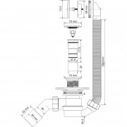 Слив-перелив L=700 х 34 мм, метал. 70 мм слив., прочистка сифона сверху, выход 40/50 мм, хром