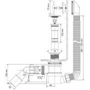 Слив-перелив L=330-700 х 34 мм с раздв. перел., 70 мм слив., пробка-кнопка, выход 40/50 мм, хром