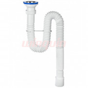 Сифон гофрированный Мини Элит 1 1/2 х 40/50 мм, нерж. чашка D70 мм, удлинён. L1200 мм, с хомутом жёс