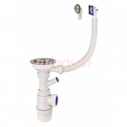 Сифон Эконом 1 1/2 х 40 мм с круглым и прямоугольным переливом L300 мм, нерж. решетка эконом D114 мм