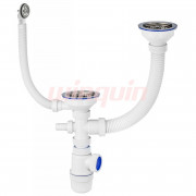 Сифон Элит 1 1/2 х 40 мм для двойной мойки с нерж. чашками D114 мм, с отводом и с круг.пер. L300 мм