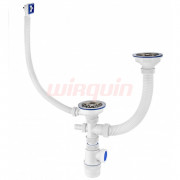 Сифон Элит 1 1/2 х 40 мм для двойной мойки с нерж. чашками D114 мм, с отводом и с прямоуг.пер. L300 