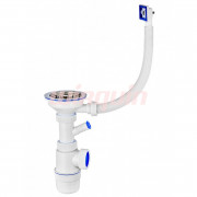 Сифон Элит 1 1/2 х 40 мм, нерж. чашка D114 мм, отводом и с прямоугольным переливом L300 мм